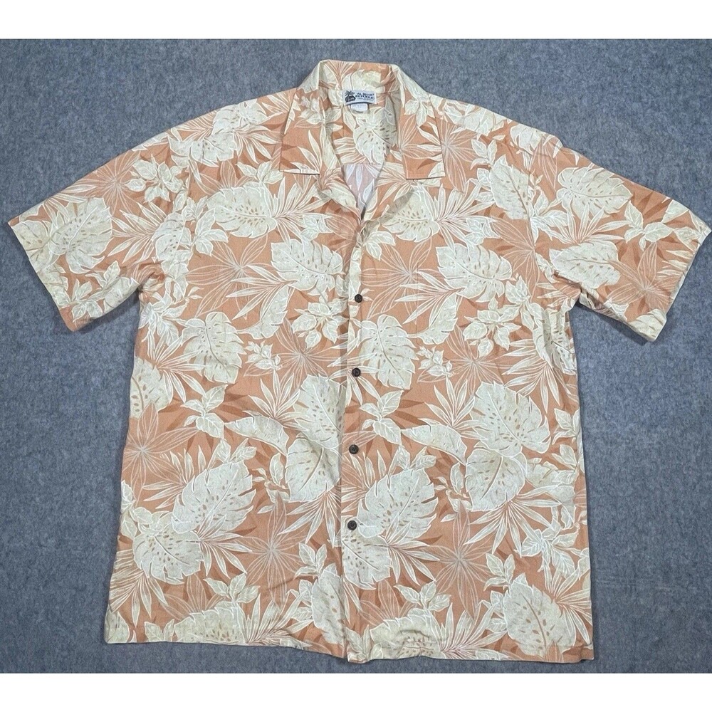 Aloha Republic Hawaiian Cotton Buttoned Shirt Men’s XL Orange Tropical VTG USA